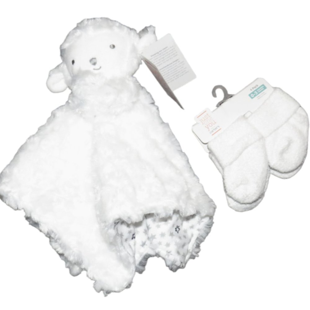 CARTER'S Just One You Baby Security Blanket White Lamb Sheep Plush Lovey Stars
